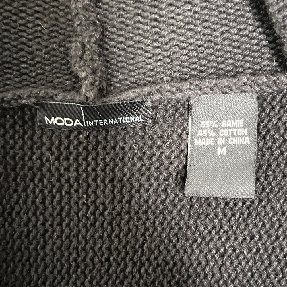 Vtg Moda Intl Black Chunky Knit Sweater Wrap Plunge M 90s Y2K Oversized Grunge - Picture 3 of 16